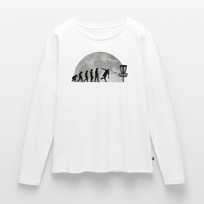 Discgolf Evolution Mond Wurfscheibe Disc Golf Frauen Premium Bio Langarmshirt