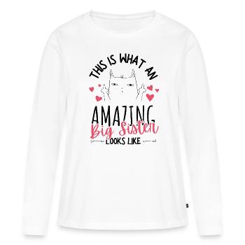 Große Schwester Katze Mittelfinger Schwangerschaft - Frauen Premium Bio Langarmshirt - Weiß - Vorne - Julia (174cm)