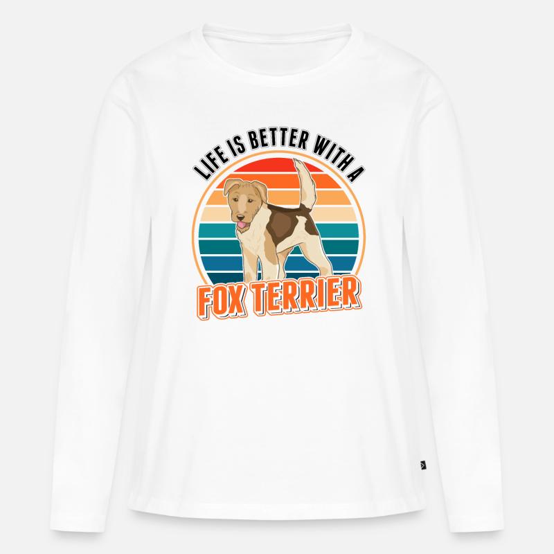 Life is better with a Fox terrier Foxterrier - Frauen Premium Bio Langarmshirt - Weiß