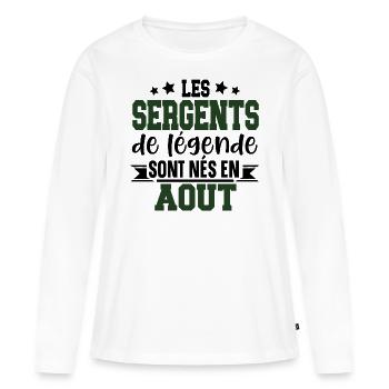 Sergent Militaire Armée Août Anniversaire Cadeau - T-shirt manches longues Premium bio Femme - blanc - Devant - Julia (174cm)