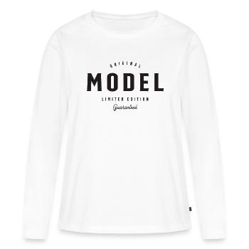 Modell Lustige Berufsbezeichnung Beruf Geburtstagsarbeiter - Frauen Premium Bio Langarmshirt - Weiß - Vorne - Julia (174cm)