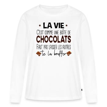 Chocolat Gâteau Gourmand Humour Régime Cadeau - T-shirt manches longues Premium bio Femme - blanc - Devant - Julia (174cm)
