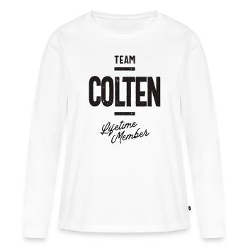 Benutzerdefinierter Colten-Name - Frauen Premium Bio Langarmshirt - Weiß - Vorne - Julia (174cm)