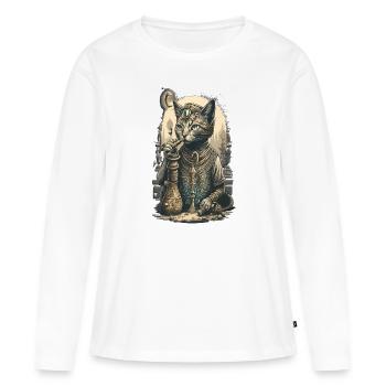 Egypte Cat Smoke avec narguilé Design étonnant - T-shirt manches longues Premium bio Femme - blanc - Devant - Julia (174cm)