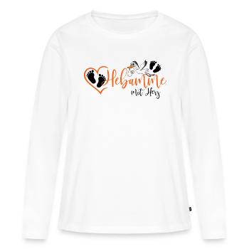 Hebamme mit Herz Klapperstorch mit Baby Babyfüße - Frauen Premium Bio Langarmshirt - Weiß - Vorne - Julia (174cm)