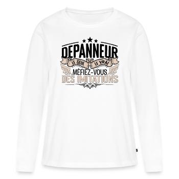 Dépanneur cadeau Dépanneur le vrai Dépanneur - T-shirt manches longues Premium bio Femme - blanc - Devant - Julia (174cm)