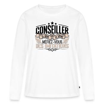 Conseiller cadeau Conseiller le vrai Conseiller - T-shirt manches longues Premium bio Femme - blanc - Devant - Julia (174cm)