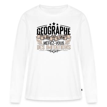 Géographe cadeau Géographe le vrai Géographe - T-shirt manches longues Premium bio Femme - blanc - Devant - Julia (174cm)