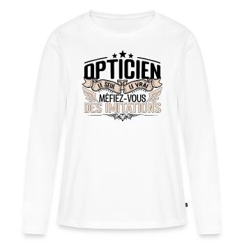 Opticien cadeau Opticien le vrai Opticien - T-shirt manches longues Premium bio Femme - blanc - Devant - Julia (174cm)