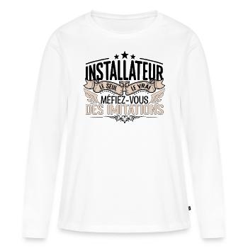 Installateur cadeau Installateur le vrai Installat - T-shirt manches longues Premium bio Femme - blanc - Devant - Julia (174cm)
