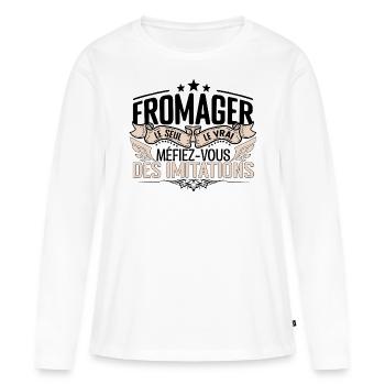 Fromager cadeau Fromager le vrai Fromager - T-shirt manches longues Premium bio Femme - blanc - Devant - Julia (174cm)
