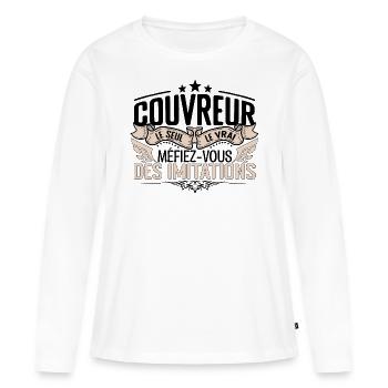 Couvreur cadeau Couvreur le vrai Couvreur - T-shirt manches longues Premium bio Femme - blanc - Devant - Julia (174cm)