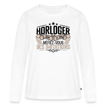 Horloger cadeau Horloger le vrai Horloger - T-shirt manches longues Premium bio Femme - blanc - Devant - Julia (174cm)