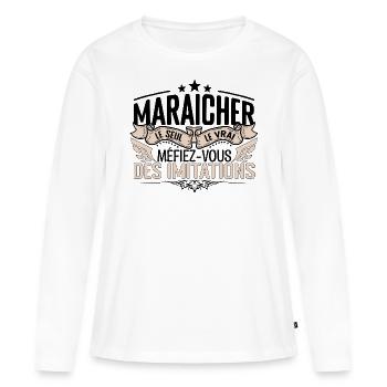 Maraicher cadeau Maraicher le vrai Maraicher - T-shirt manches longues Premium bio Femme - blanc - Devant - Julia (174cm)