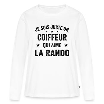 Fier d’être Coiffeur et Passionné de Randonnée - T-shirt manches longues Premium bio Femme - blanc - Devant - Julia (174cm)
