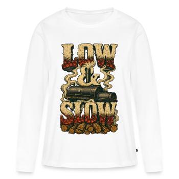Fumoir BBQ Low & Slow Grillmeister Pitmaster - T-shirt manches longues Premium bio Femme - blanc - Devant - Julia (174cm)