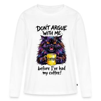 Chat Café Aquarelle Râle du Matin - T-shirt manches longues Premium bio Femme - blanc - Devant - Julia (174cm)