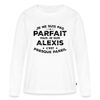Alexis Un Prénom, Une Attitude L’Humour Alexis - T-shirt manches longues Premium bio Femme - blanc - Devant - Julia (174cm)