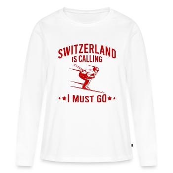 Die Schweiz ruft, ich muss gehen Shirt Ski Spruch - Frauen Premium Bio Langarmshirt - Weiß - Vorne - Julia (174cm)
