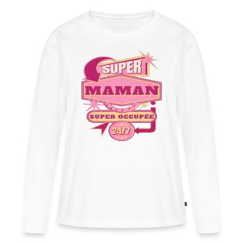 Super maman super occupée humour mère cadeau drôle - T-shirt manches longues Premium bio Femme - blanc - Devant - Julia (174cm)