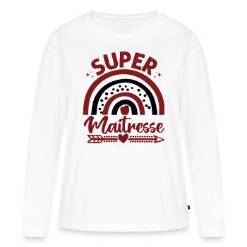 Super maitresse cadeau pour maîtresse d' école - T-shirt manches longues Premium bio Femme - blanc - Devant - Julia (174cm)