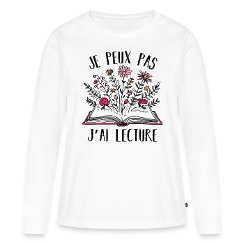 Je peux pas j' ai lecture humour livres cadeau - T-shirt manches longues Premium bio Femme - blanc - Devant - Julia (174cm)