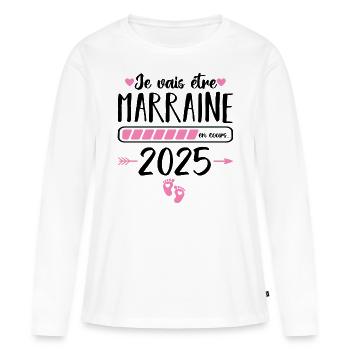Je vais être marraine en 2025 cadeau marraine 2025 - T-shirt manches longues Premium bio Femme - blanc - Devant - Julia (174cm)