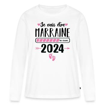 Je vais être marraine en 2024 cadeau marraine 2024 - T-shirt manches longues Premium bio Femme - blanc - Devant - Julia (174cm)