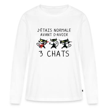 J étais normale avant 3 chats noirs - Chats Drôles - T-shirt manches longues Premium bio Femme - blanc - Devant - Julia (174cm)