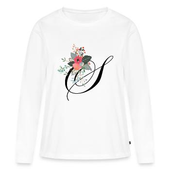 Lettre s fleuris - T-shirt manches longues Premium bio Femme - blanc - Devant - Julia (174cm)