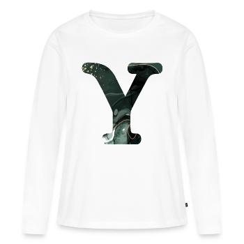Lettre y marbré vert - T-shirt manches longues Premium bio Femme - blanc - Devant - Julia (174cm)