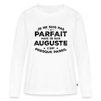 Auguste Un Prénom, Une Attitude L’Humour Auguste - T-shirt manches longues Premium bio Femme - blanc - Devant - Julia (174cm)