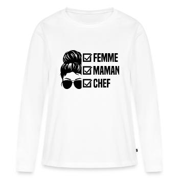 Femme maman chef idée cadeau pour la fête des mère - T-shirt manches longues Premium bio Femme - blanc - Devant - Julia (174cm)