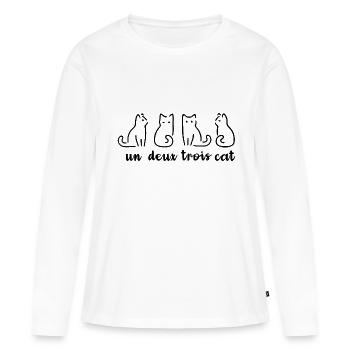 Un Deux Trois Cat - T-shirt manches longues Premium bio Femme - blanc - Devant - Julia (174cm)