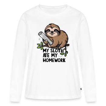Ma paresse a mangé mes devoirs - T-shirt manches longues Premium bio Femme - blanc - Devant - Julia (174cm)