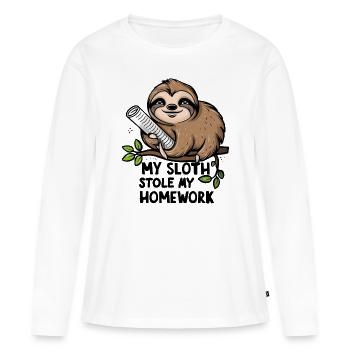 Mon paresseux m’a volé mes devoirs - T-shirt manches longues Premium bio Femme - blanc - Devant - Julia (174cm)