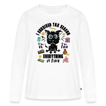 J’ai survécu à la saison des impôts - T-shirt manches longues Premium bio Femme - blanc - Devant - Julia (174cm)