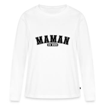 Maman en 2025 annonce naissance future maman 2025 - T-shirt manches longues Premium bio Femme - blanc - Devant - Julia (174cm)