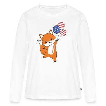 Fox flies balloons usa top cute animals foxes - Women's Premium Organic Long Sleeve Shirt - white - Front - Julia (174cm)