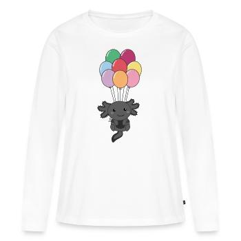 Axolotl flies upwards with colorful balloons - Women's Premium Organic Long Sleeve Shirt - white - Front - Julia (174cm)