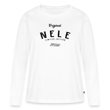 Nele Limited Edition - Frauen Premium Bio Langarmshirt - Weiß - Vorne - Julia (174cm)