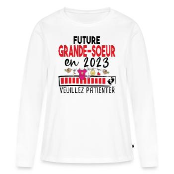 2023 Grande Sœur Sœurs Bébé Naissance Famille - T-shirt manches longues Premium bio Femme - blanc - Devant - Julia (174cm)