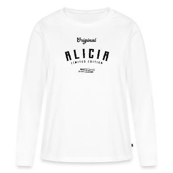 Alicia Limited Edition - Frauen Premium Bio Langarmshirt - Weiß - Vorne - Julia (174cm)