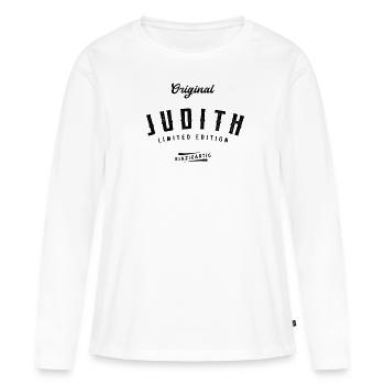 Judith Limited Edition - Frauen Premium Bio Langarmshirt - Weiß - Vorne - Julia (174cm)