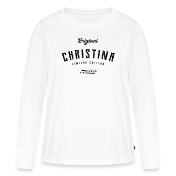 Christina Limited Edition - Frauen Premium Bio Langarmshirt - Weiß - Vorne - Julia (174cm)