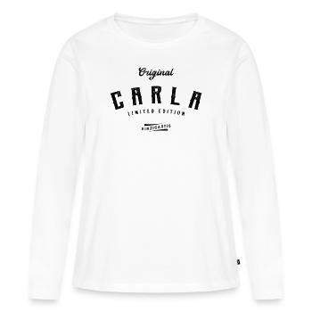 Carla Limited Edition - Frauen Premium Bio Langarmshirt - Weiß - Vorne - Julia (174cm)