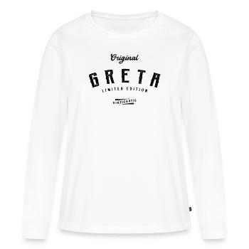 Greta Limited Edition - Frauen Premium Bio Langarmshirt - Weiß - Vorne - Julia (174cm)