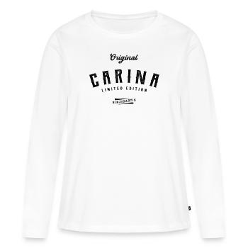 Carina Limited Edition - Frauen Premium Bio Langarmshirt - Weiß - Vorne - Julia (174cm)