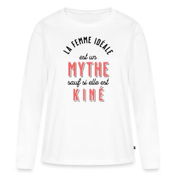 Kiné Cadeau pour Kinésithérapeute Rigolo Humour - T-shirt manches longues Premium bio Femme - blanc - Devant - Julia (174cm)