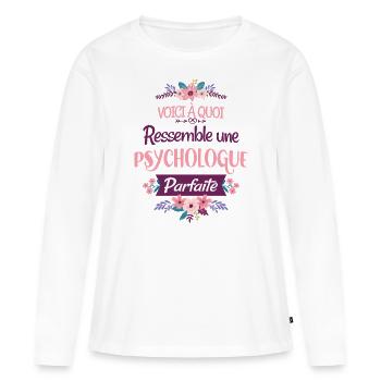 Psychologue cadeau humour psychologie Rigolo Femme - T-shirt manches longues Premium bio Femme - blanc - Devant - Julia (174cm)
